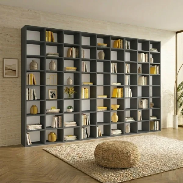 Libreria da parete 305x178h cm moderna soggiorno antracite Macondo 3