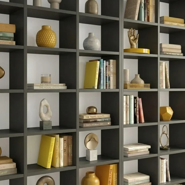 Libreria da parete 305x178h cm moderna soggiorno antracite Macondo 3