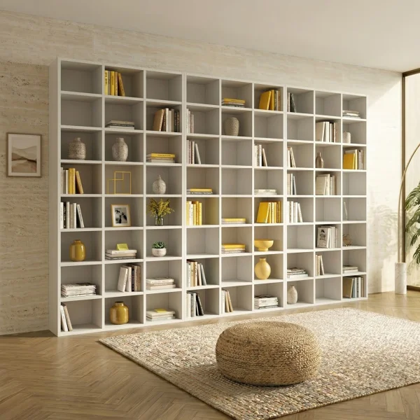 Libreria da parete 305x178h cm moderna soggiorno bianco Macondo 3