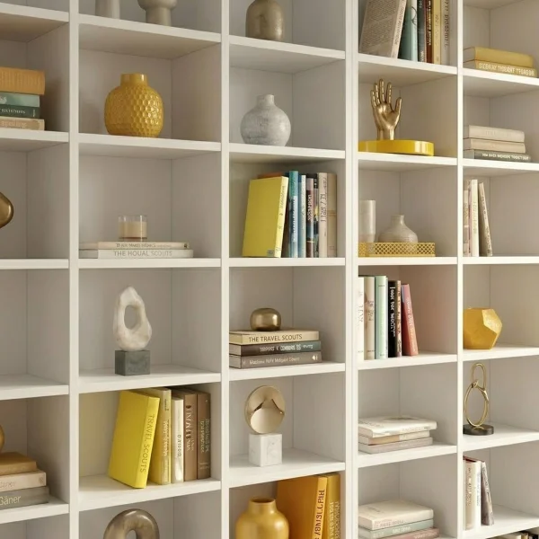 Libreria da parete 305x178h cm moderna soggiorno bianco Macondo 3