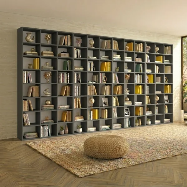 Libreria da parete 407x178h cm moderna soggiorno antracite Macondo 4