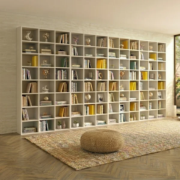 Libreria da parete 407x178h cm moderna soggiorno bianco Macondo 4
