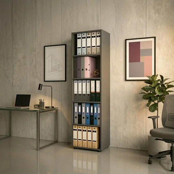 Libreria da parete 49x178h cm 5 ripiani ufficio multiuso antracite Arkiva