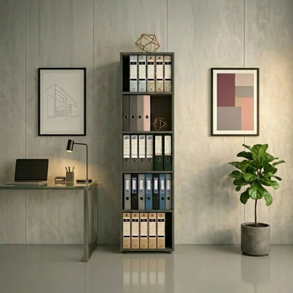 Libreria da parete 49x178h cm 5 ripiani ufficio multiuso antracite Arkiva