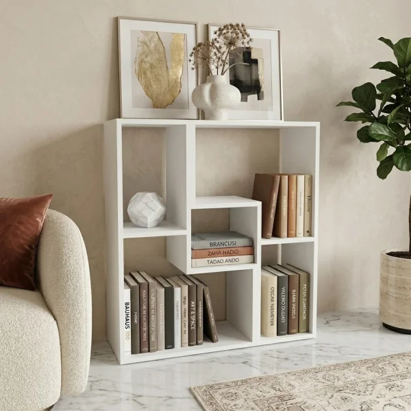 Libreria da parete 81x91h cm 5 vani a vista moderno multifunzione bianco Camaleo