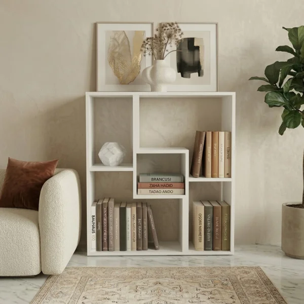 Libreria da parete 81x91h cm 5 vani a vista moderno multifunzione bianco Camaleo