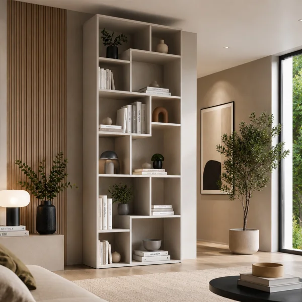 Libreria da parete 88x198h cm moderna soggiorno beige cahsmere Krea