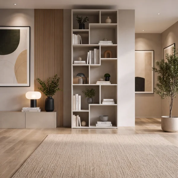 Libreria da parete 88x198h cm moderna soggiorno beige cahsmere Krea