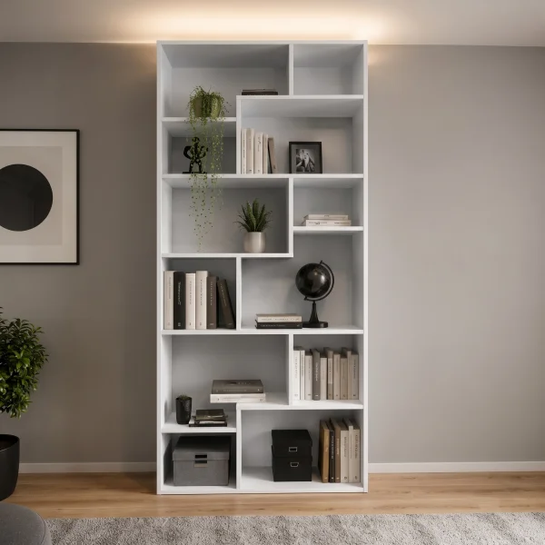 Libreria da parete 88x198h cm moderna soggiorno bianco lucido Krea