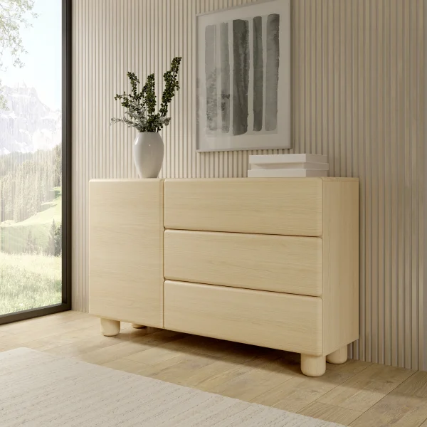 Madia 130x80h cm 1 anta 3 cassetti soggiorno rovere chiaro Mellow
