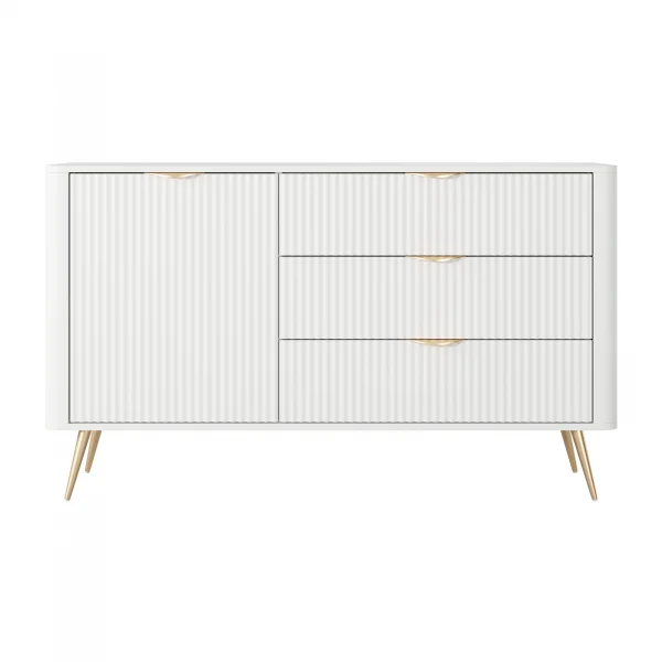 Madia 138x81h cm 1 anta 3 cassetti bianco opaco cannettato Ramis