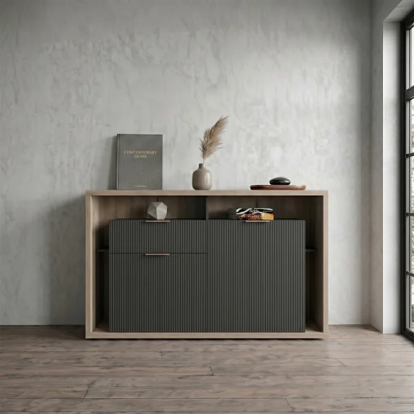Madia 138x91h cm 2 ante 1 cassetto cannettato rovere nero Savona