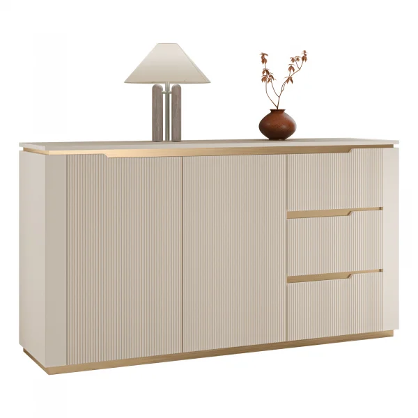 Madia 153x84h cm 2 ante 3 cassetti cannettato beige cashmere oro Gatsby