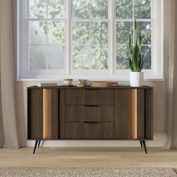 Madia 154x83h cm con led 2 ante 3 cassetti soggiorno noce Bois