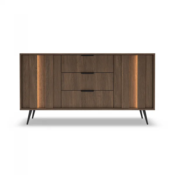 Madia 154x83h cm con led 2 ante 3 cassetti soggiorno noce Bois
