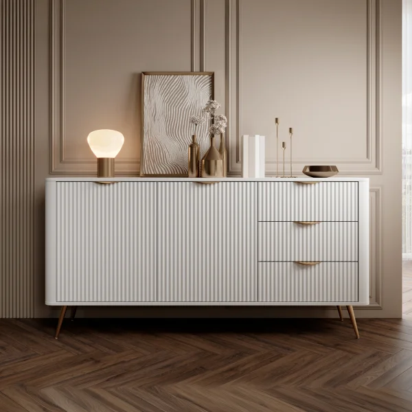 Madia 163x81h cm 2 ante 3 cassetti bianco opaco cannettato Ramis