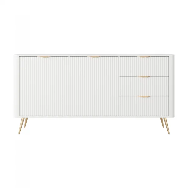Madia 163x81h cm 2 ante 3 cassetti bianco opaco cannettato Ramis