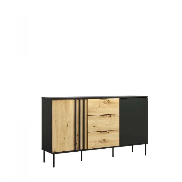 Madia 165x92h cm 2 ante 3 cassetti cannettato nero rovere Garda
