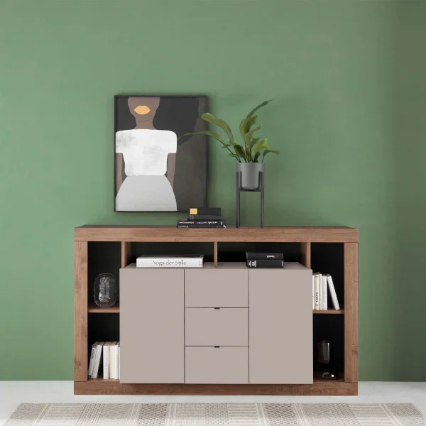 Madia 172x102h cm 2 ante 3 cassetti beige cashmere rovere scuro Trilogy