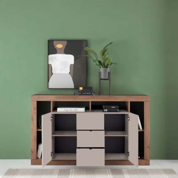 Madia 172x102h cm 2 ante 3 cassetti beige cashmere rovere scuro Trilogy