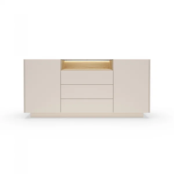 Madia 176x83h cm con led 2 ante 3 cassetti 1 ripiano a vista soggiorno beige rovere Cream
