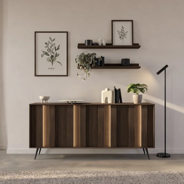 Madia 183x83h cm con led 4 ante soggiorno noce Bois