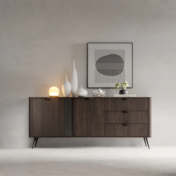 Madia 195x81h cm 2 ante 3 cassetti soggiorno wengè nero Vesper