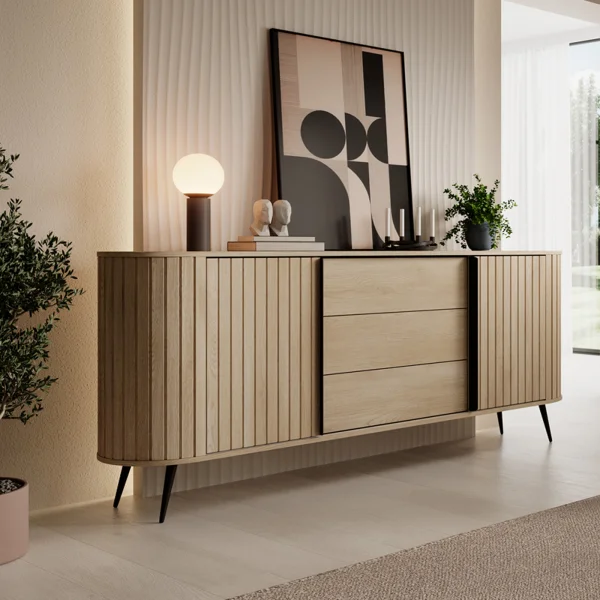 Madia 196x82h cm 2 ante scorrevoli 3 cassetti soggiorno rovere Groove