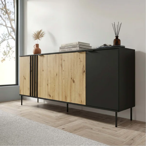 Madia 220x92h cm 4 ante cannettato nero rovere Garda
