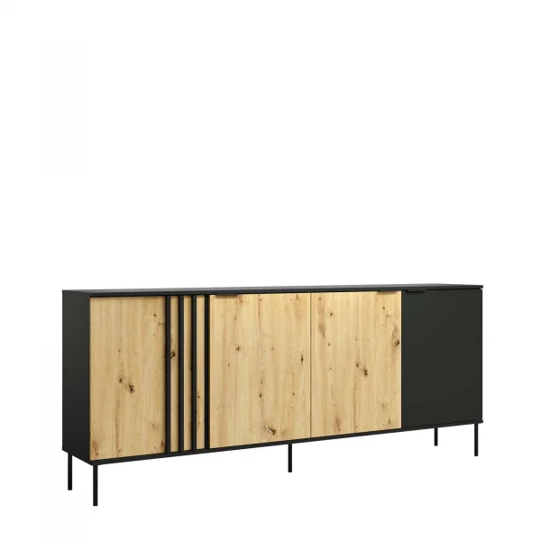 Madia 220x92h cm 4 ante cannettato nero rovere Garda