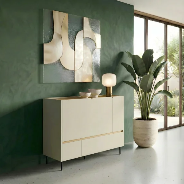 Madia soggiorno 120x105h cm 3 ante 2 cassetti verde rovere chiaro Linfa
