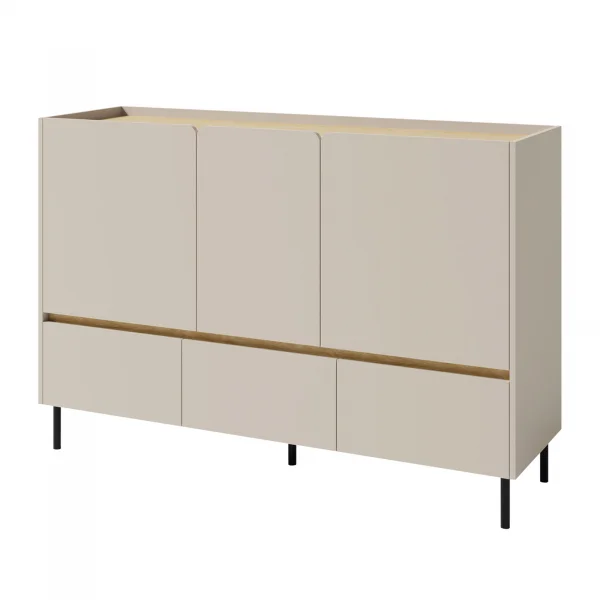Madia soggiorno 150x105h cm 3 ante 3 cassetti beige cashmere rovere chiaro Linfa