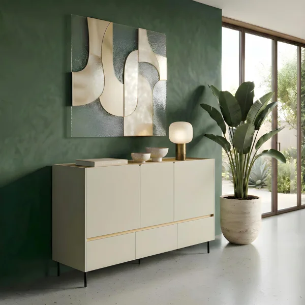 Madia soggiorno 150x105h cm 3 ante 3 cassetti verde rovere chiaro Linfa