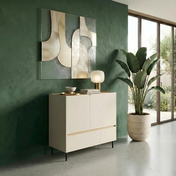 Madia soggiorno 95x105h cm 2 ante 2 cassetti beige cashmere rovere chiaro Linfa