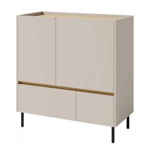 Madia soggiorno 95x105h cm 2 ante 2 cassetti beige cashmere rovere chiaro Linfa