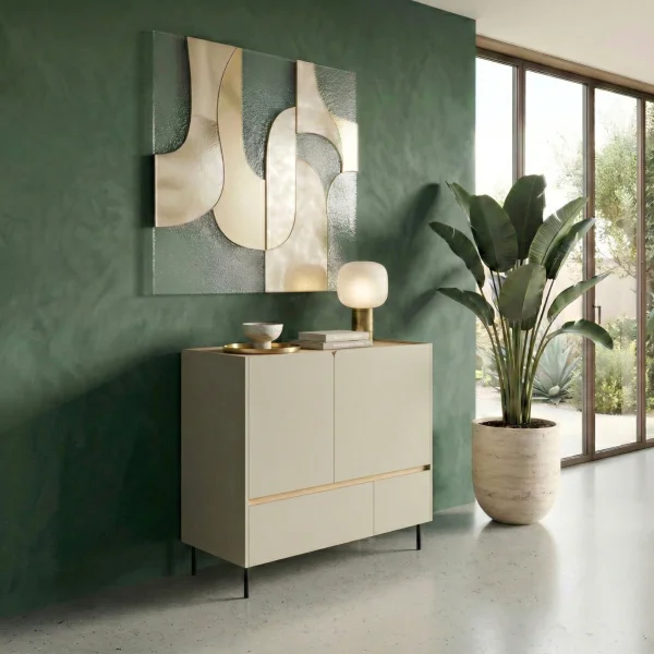 Madia soggiorno 95x105h cm 2 ante 2 cassetti verde rovere chiaro Linfa