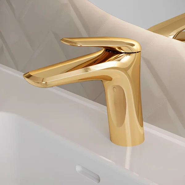Miscelatore per lavabo bagno ottone dorato Becco