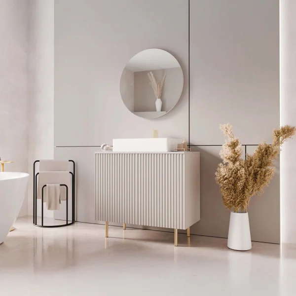 Mobile bagno a terra cannettato 87 cm con specchio 2 ante beige cashmere Nuria