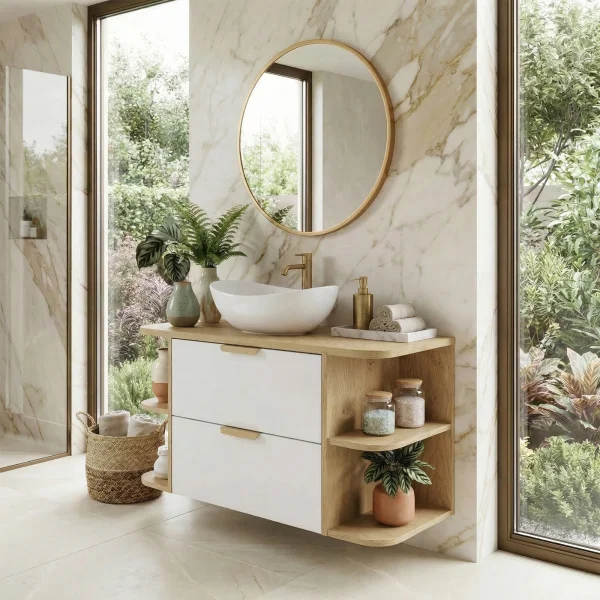 Mobile bagno sospeso 100cm 2 cassetti bianco rovere Speranza