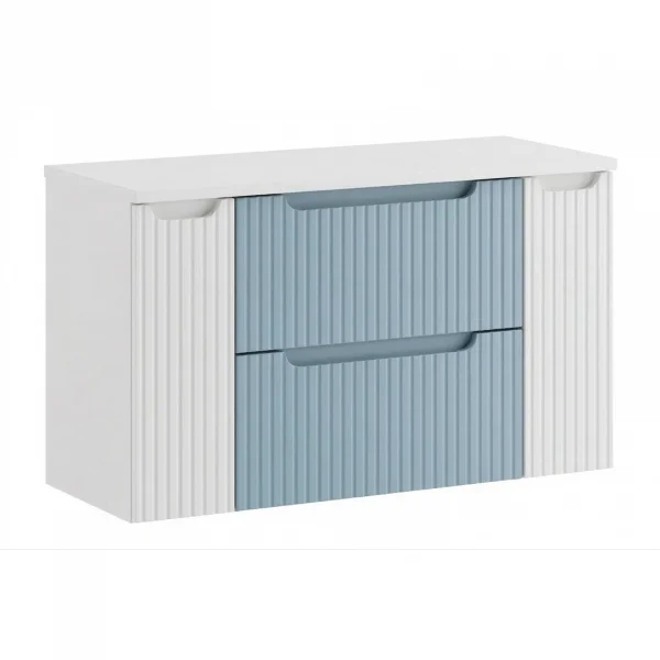 Mobile bagno sospeso 100cm cannettato 2 cassetti azzurro bianco Celestiale
