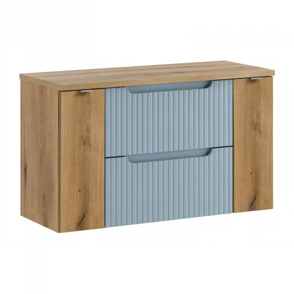 Mobile bagno sospeso 100cm cannettato 2 cassetti azzurro rovere Celestiale
