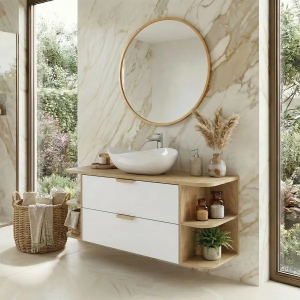Mobile bagno sospeso 120cm 2 cassetti bianco rovere Speranza