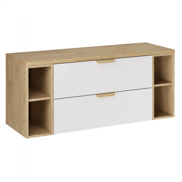 Mobile bagno sospeso 120cm 2 cassetti e vani bianco rovere Speranza