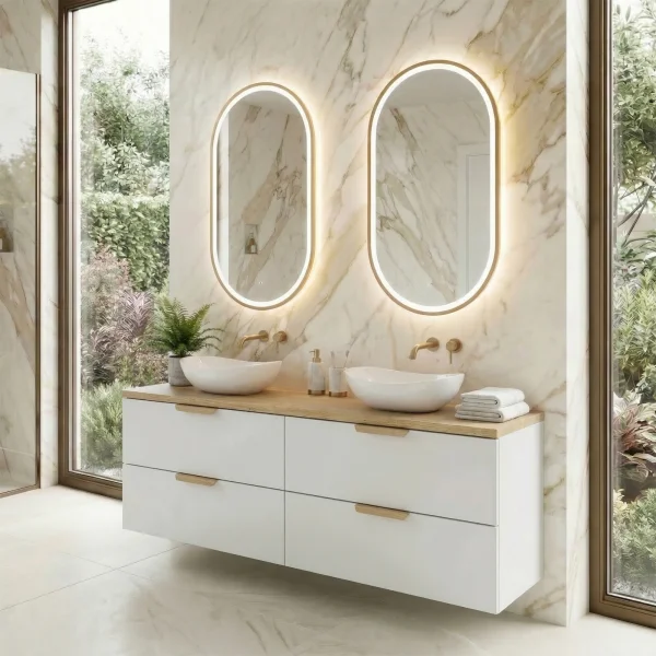 Mobile bagno sospeso 120cm 4 cassetti bianco rovere Speranza