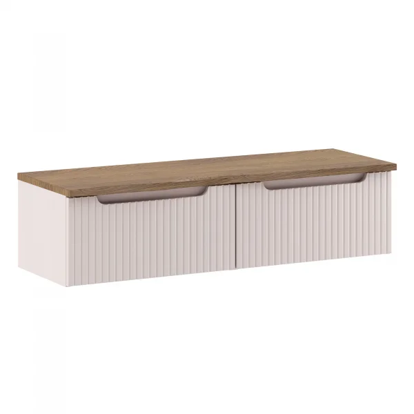 Mobile bagno sospeso 120cm cannettato 2 cassetti beige rovere Cleany