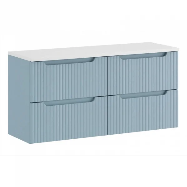 Mobile bagno sospeso 120cm cannettato 4 cassetti azzurro bianco Celestiale
