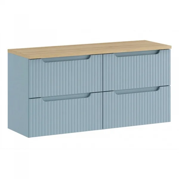 Mobile bagno sospeso 120cm cannettato 4 cassetti azzurro rovere Celestiale