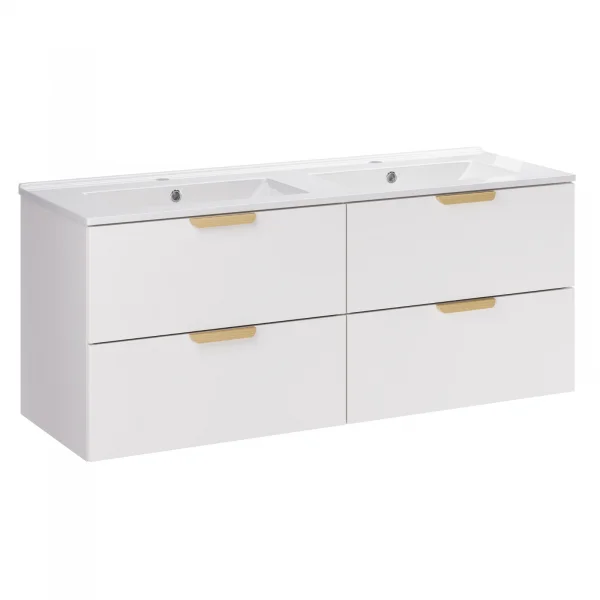 Mobile bagno sospeso 120cm con doppio lavabo 4 cassetti bianco Speranza