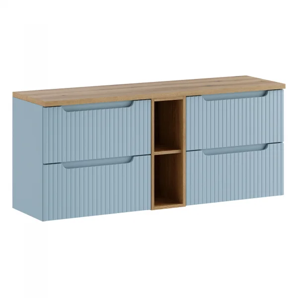 Mobile bagno sospeso 140cm cannettato con vani azzurro rovere Celestiale