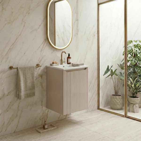 Mobile bagno sospeso 40cm cannettato con lavabo 1 anta beige Cleany